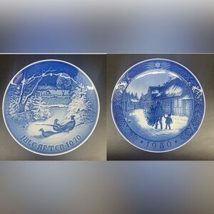 Set of 2 Royal Copenhagen Christmas Plates 1970 1980 Porcelain 7”